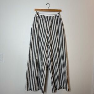 Wulfka Ethically Sustainability in Chicago Linen Cotton Striped Wide Leg Pants